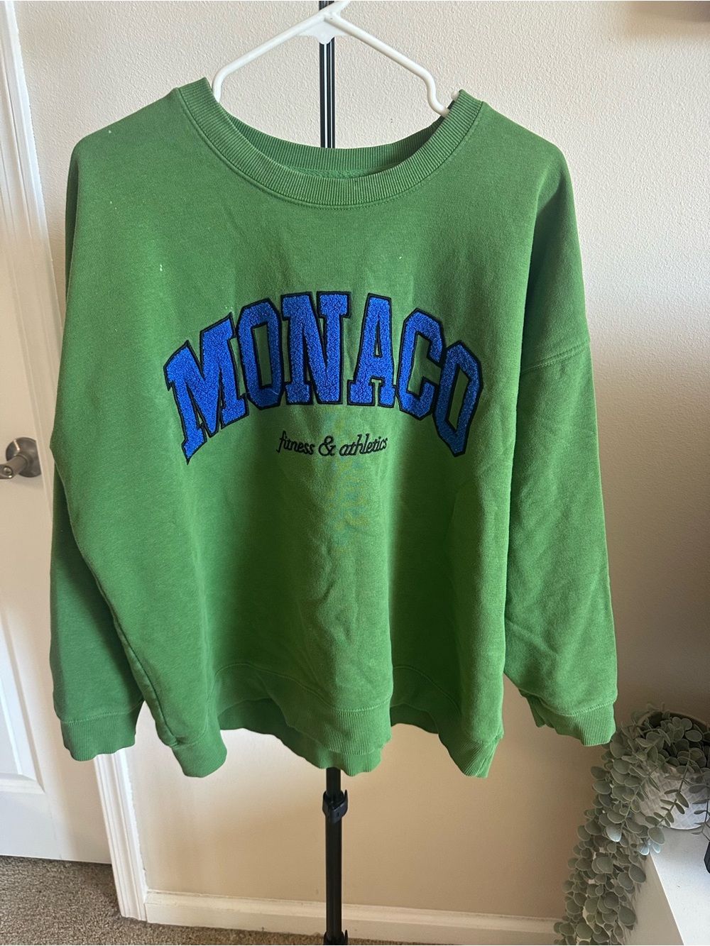 Forever 21 Green Crewneck Sweatshirt with Blue MONACO Lettering